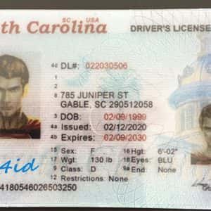 South Carolina counterfeit id card front