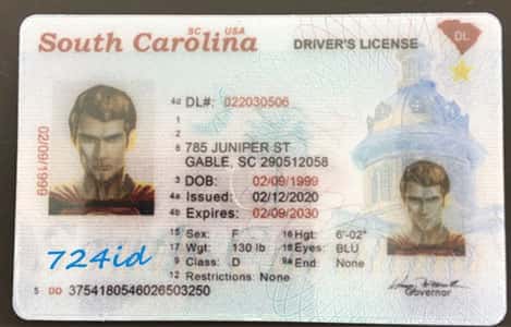 South Carolina counterfeit id card front